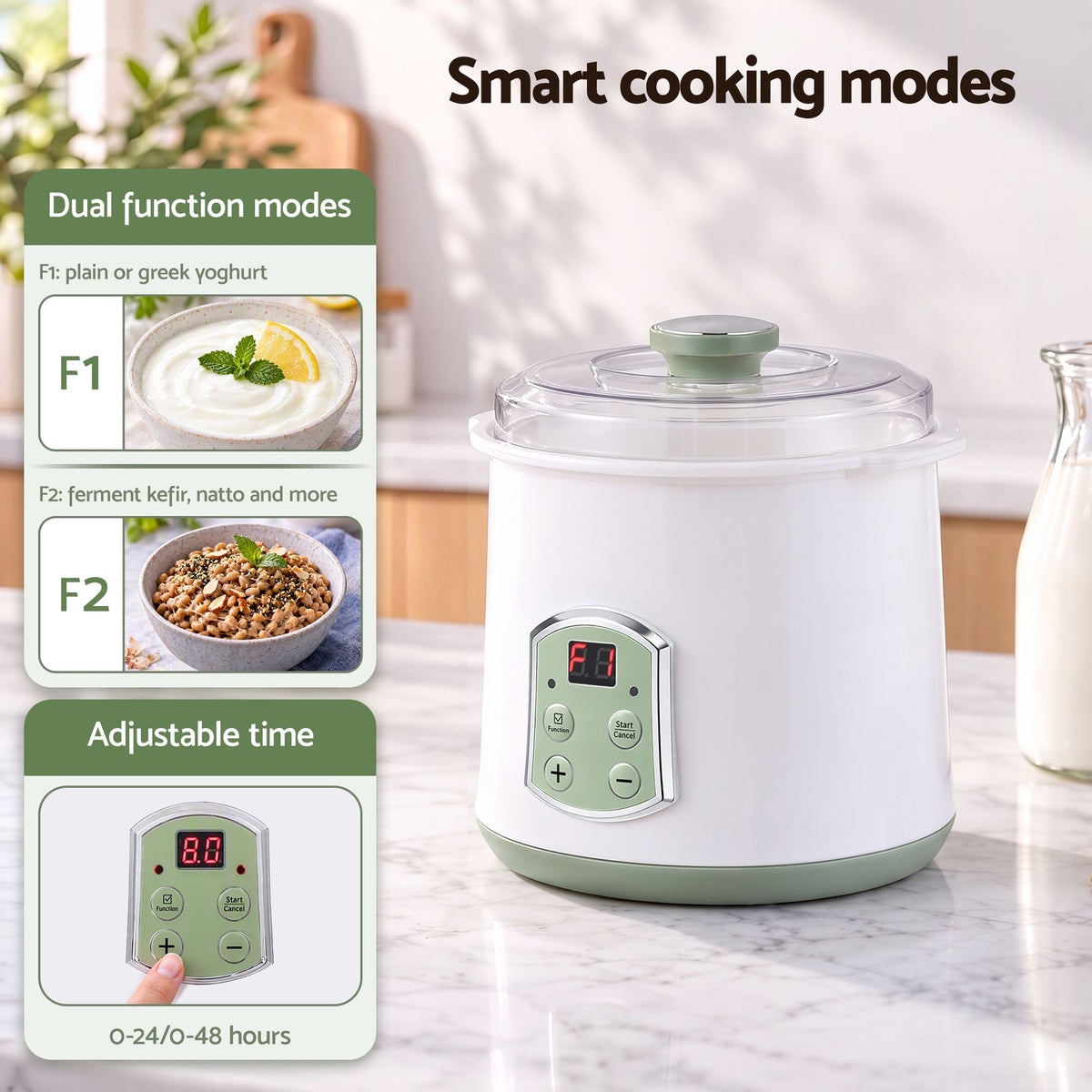 Devanti 2-in-1 Yoghurt Maker and Fermenter 2L with Greek Yoghurt Strainer Soft Cheese Machine