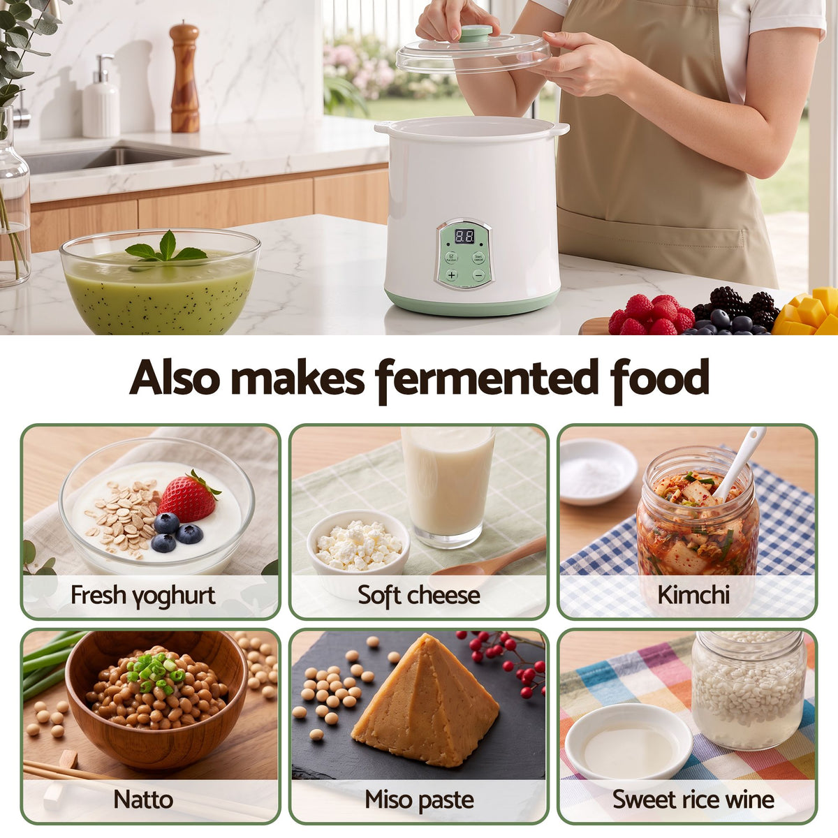 Devanti 2-in-1 Yoghurt Maker and Fermenter 2L with Greek Yoghurt Strainer Soft Cheese Machine