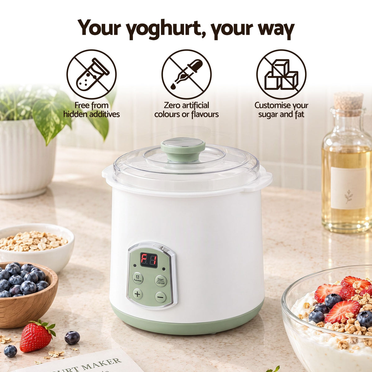 Devanti 2-in-1 Yoghurt Maker and Fermenter 2L with Greek Yoghurt Strainer Soft Cheese Machine