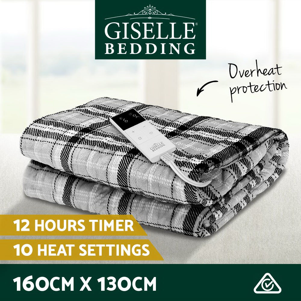 giselle-bedding-electric-throw-rug-flannel-snuggle-blanket-washable-heated-grey-and-white-checkered at www.mallsonline.com.au