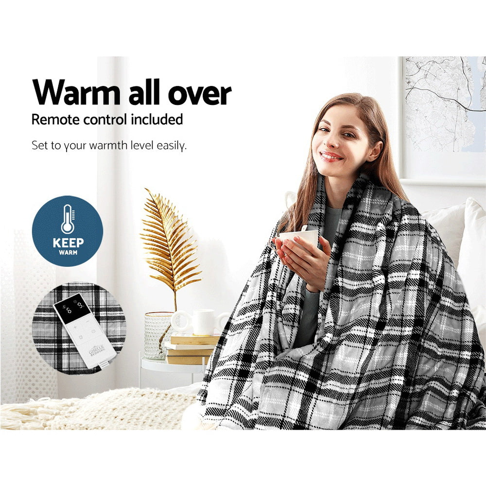 giselle-bedding-electric-throw-rug-flannel-snuggle-blanket-washable-heated-grey-and-white-checkered at www.mallsonline.com.au