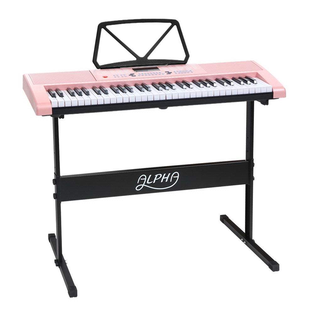 Alpha 61 Keys Electronic Piano Keyboard Digital Electric w/ Stand Lighted Pink