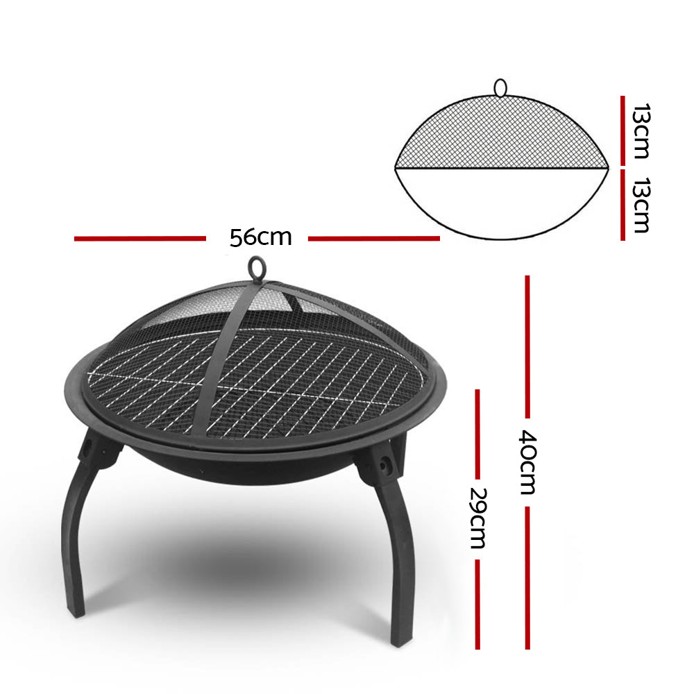 22"Portable Fire Pit, BBQ Charcoal Smoker & Outdoor Camping Pit