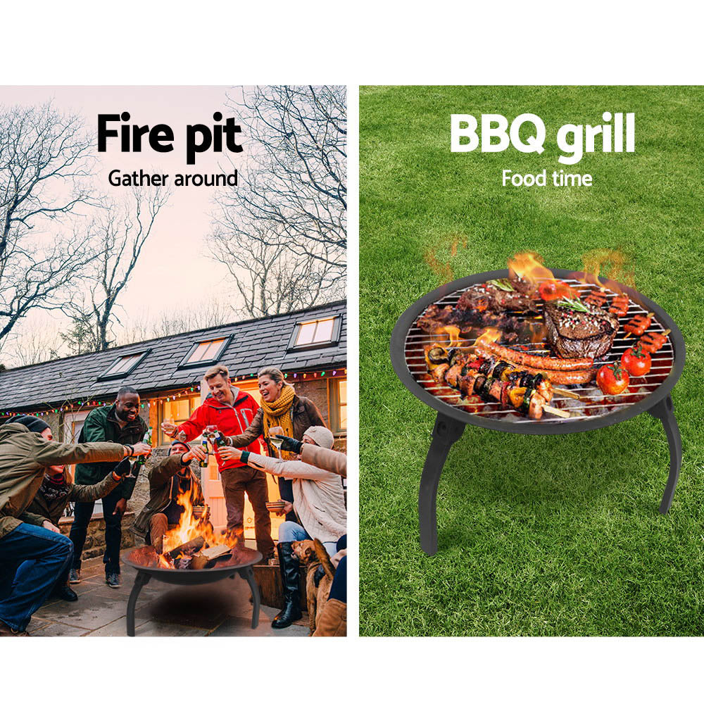 22"Portable Fire Pit, BBQ Charcoal Smoker & Outdoor Camping Pit