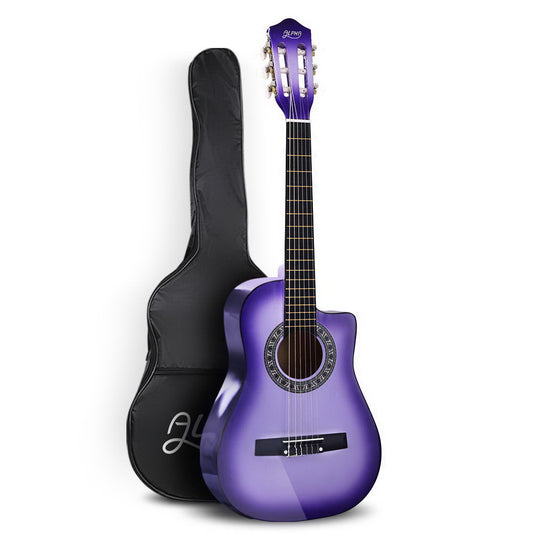 alpha-34-inch-guitar-classical-acoustic-cutaway-wooden-ideal-kids-gift-children-1-2-size-purple