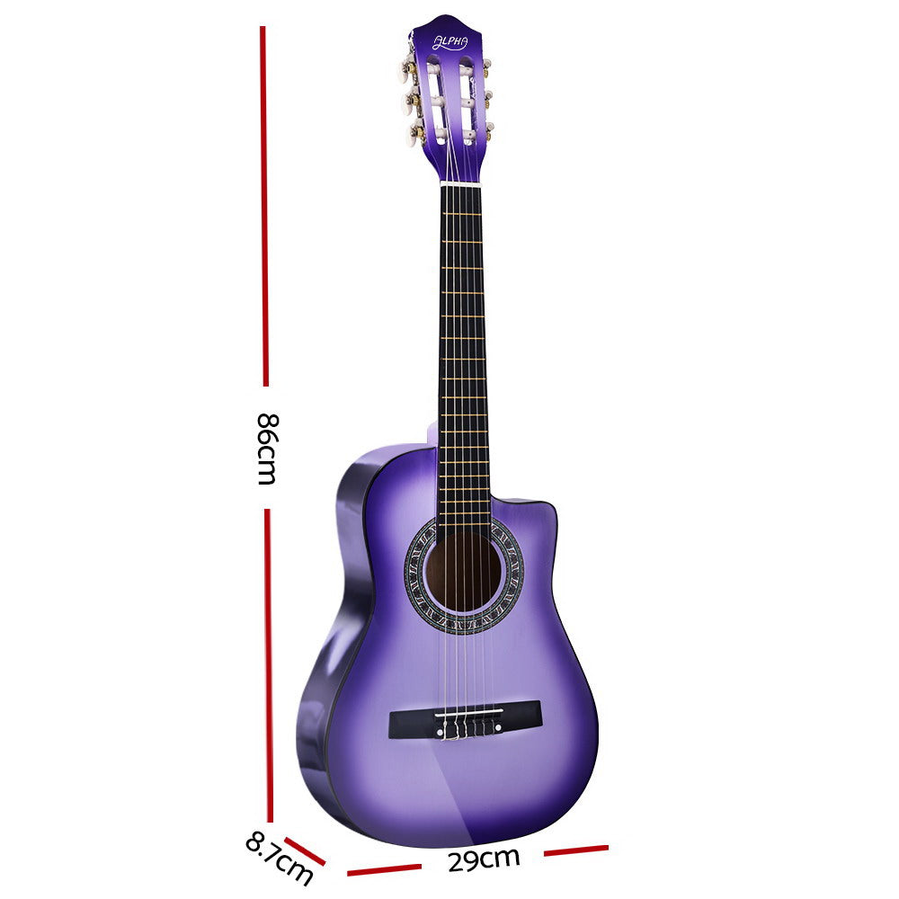 alpha-34-inch-guitar-classical-acoustic-cutaway-wooden-ideal-kids-gift-children-1-2-size-purple