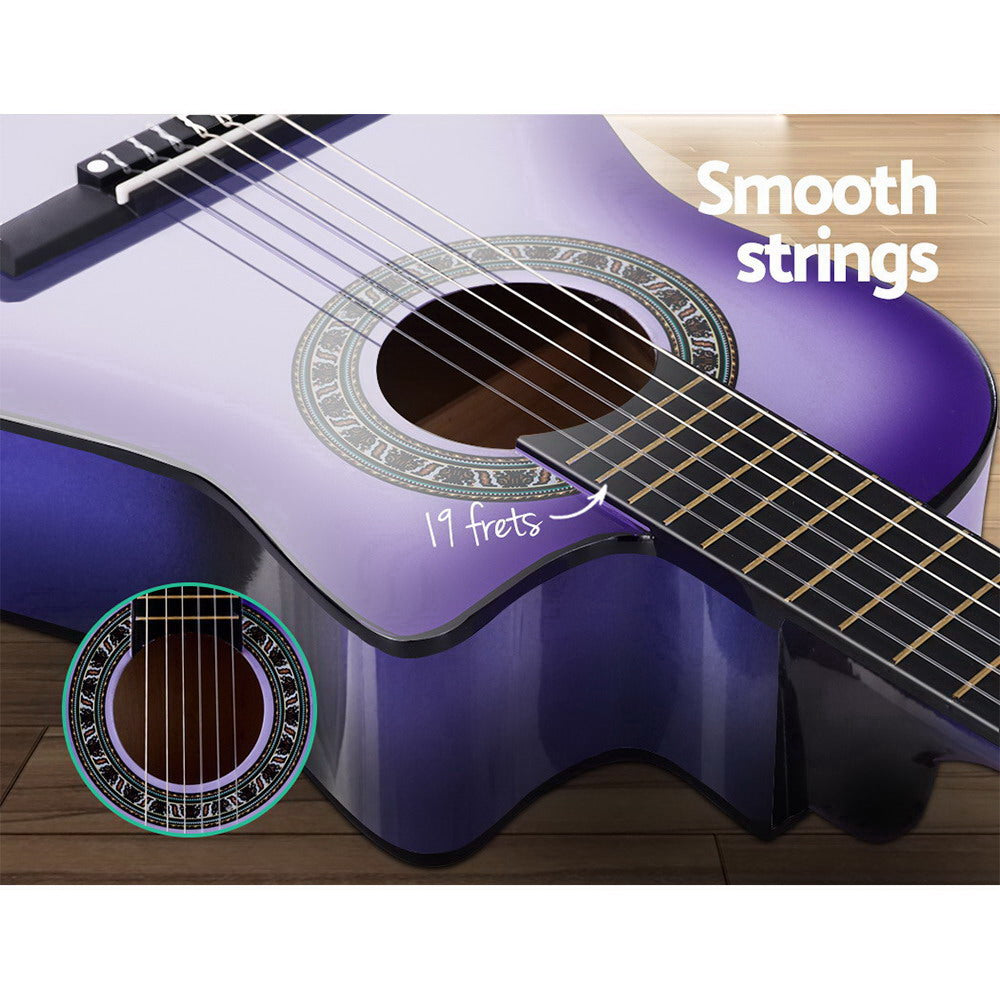 alpha-34-inch-guitar-classical-acoustic-cutaway-wooden-ideal-kids-gift-children-1-2-size-purple