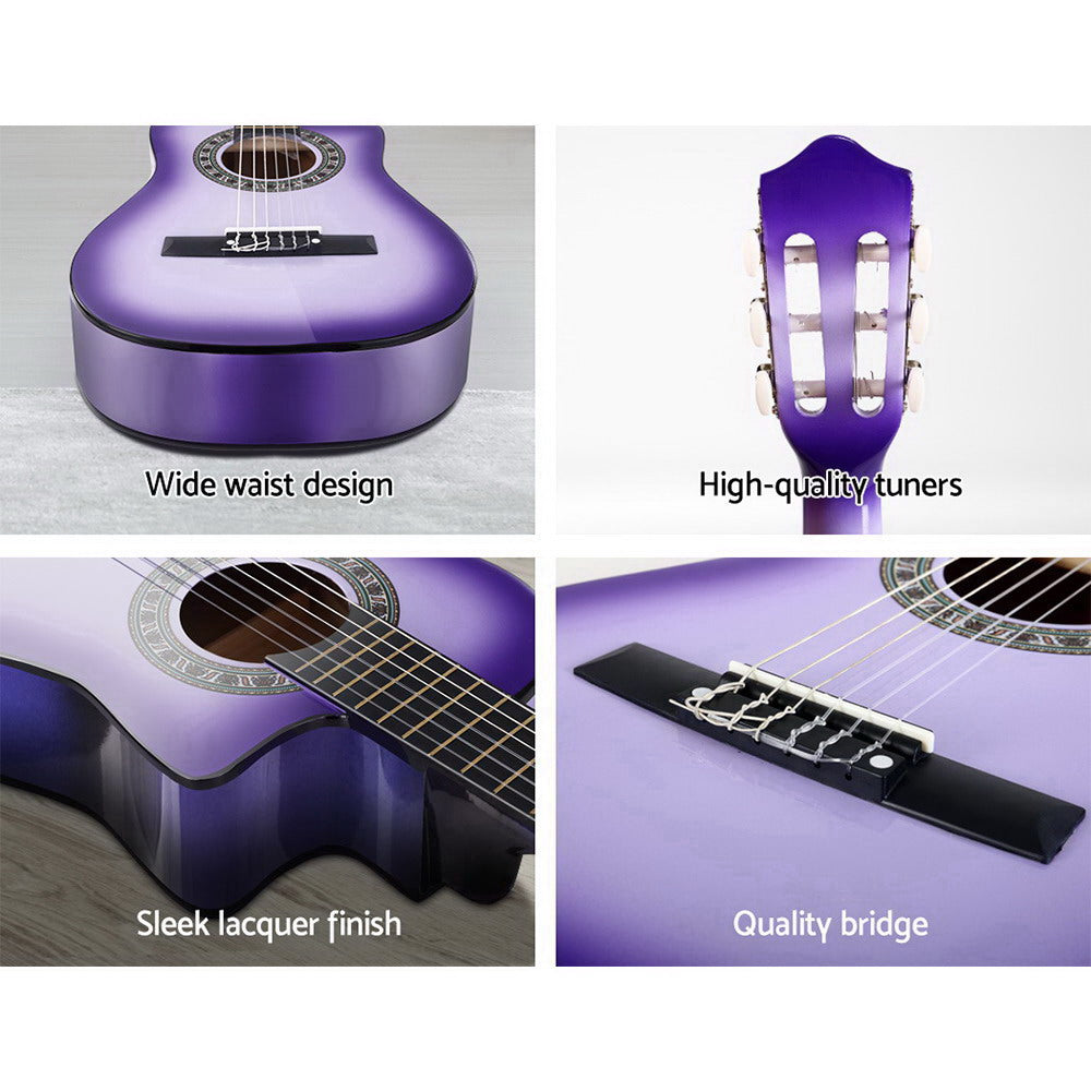 alpha-34-inch-guitar-classical-acoustic-cutaway-wooden-ideal-kids-gift-children-1-2-size-purple