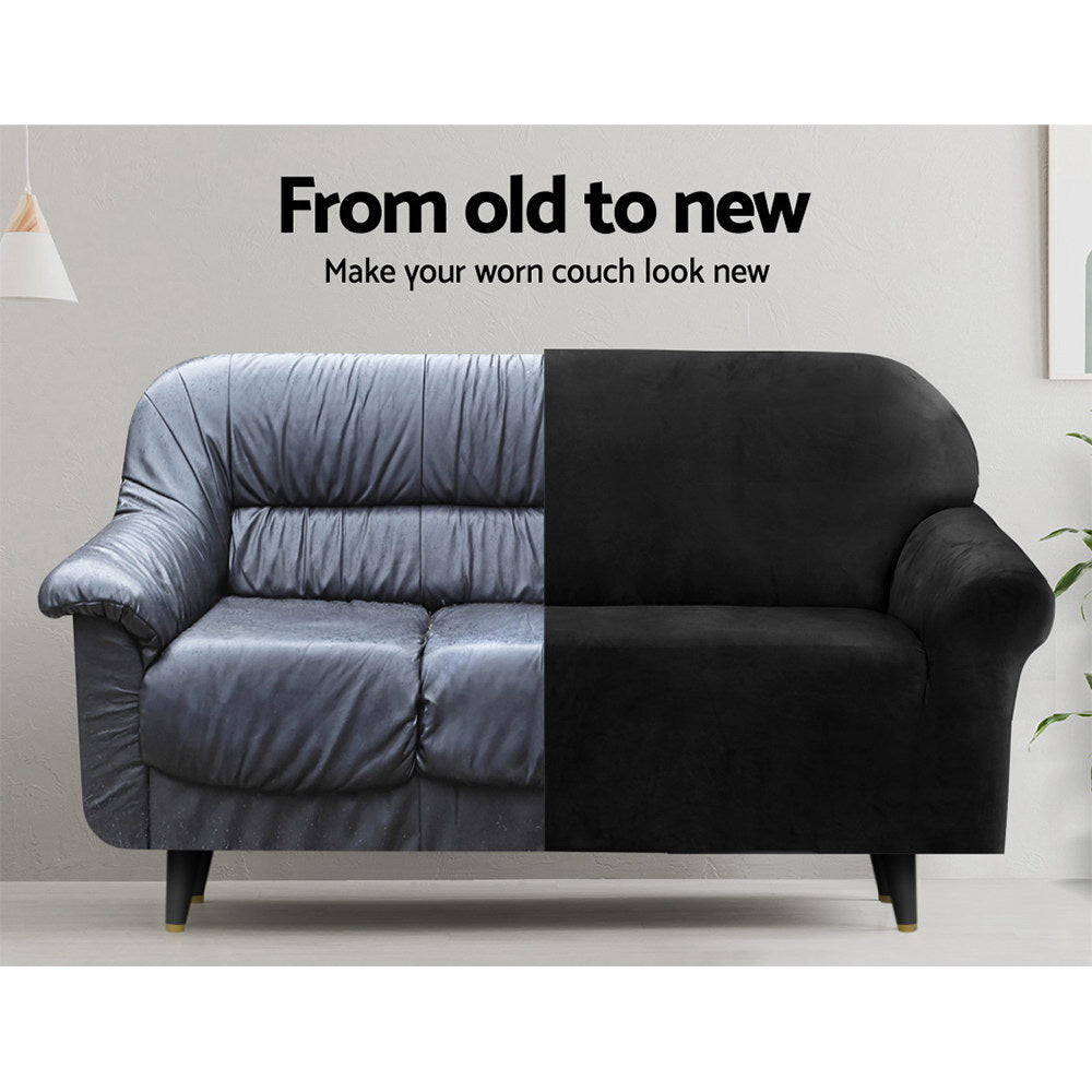 Artiss Sofa Cover Couch Covers 2 Seater Velvet Black