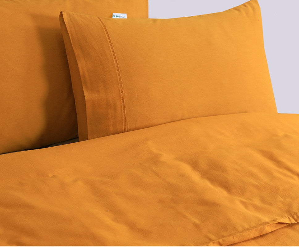 Elan Linen 100% Egyptian Cotton Vintage Washed 500TC Mustard Queen Quilt Cover Set