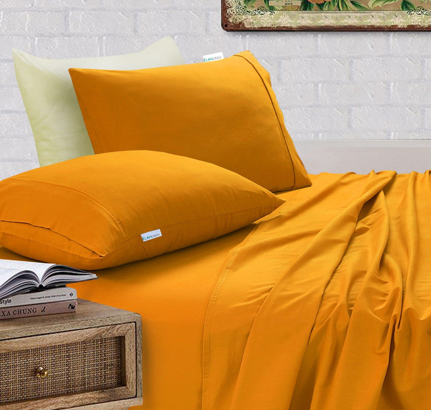 Elan Linen 100% Egyptian Cotton Vintage Washed 500TC Mustard Queen Bed Sheets Set