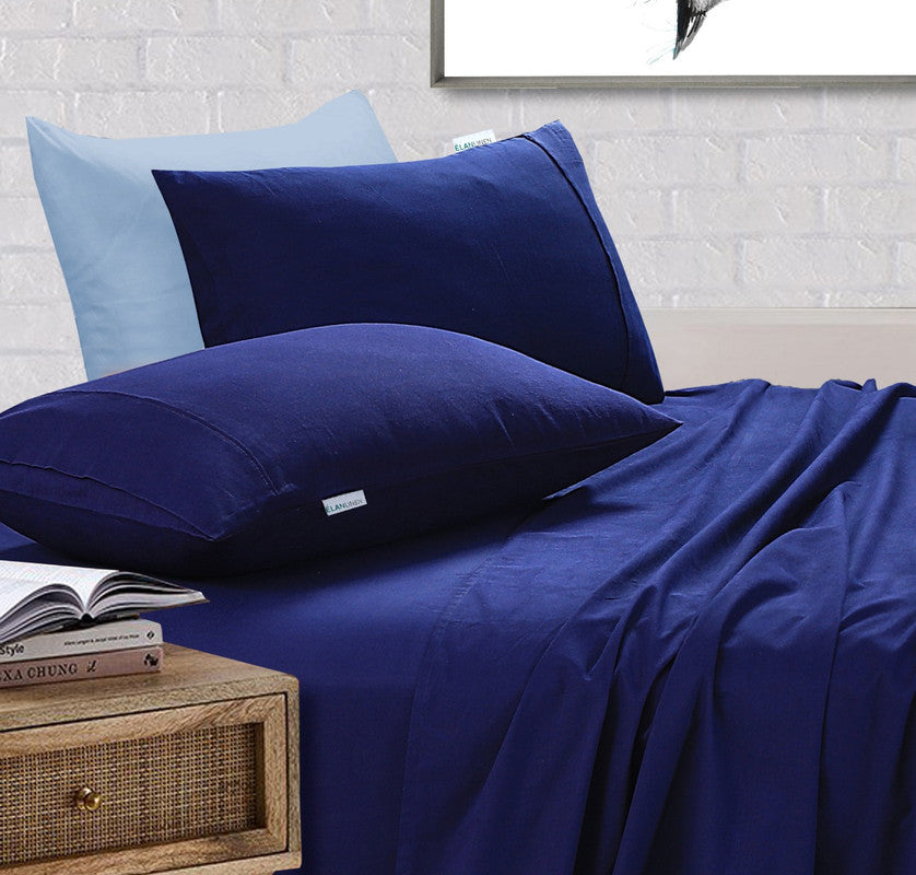 elan-linen-100-egyptian-cotton-vintage-washed-500tc-navy-blue-queen-bed-sheets-set at www.mallsonline.com.au