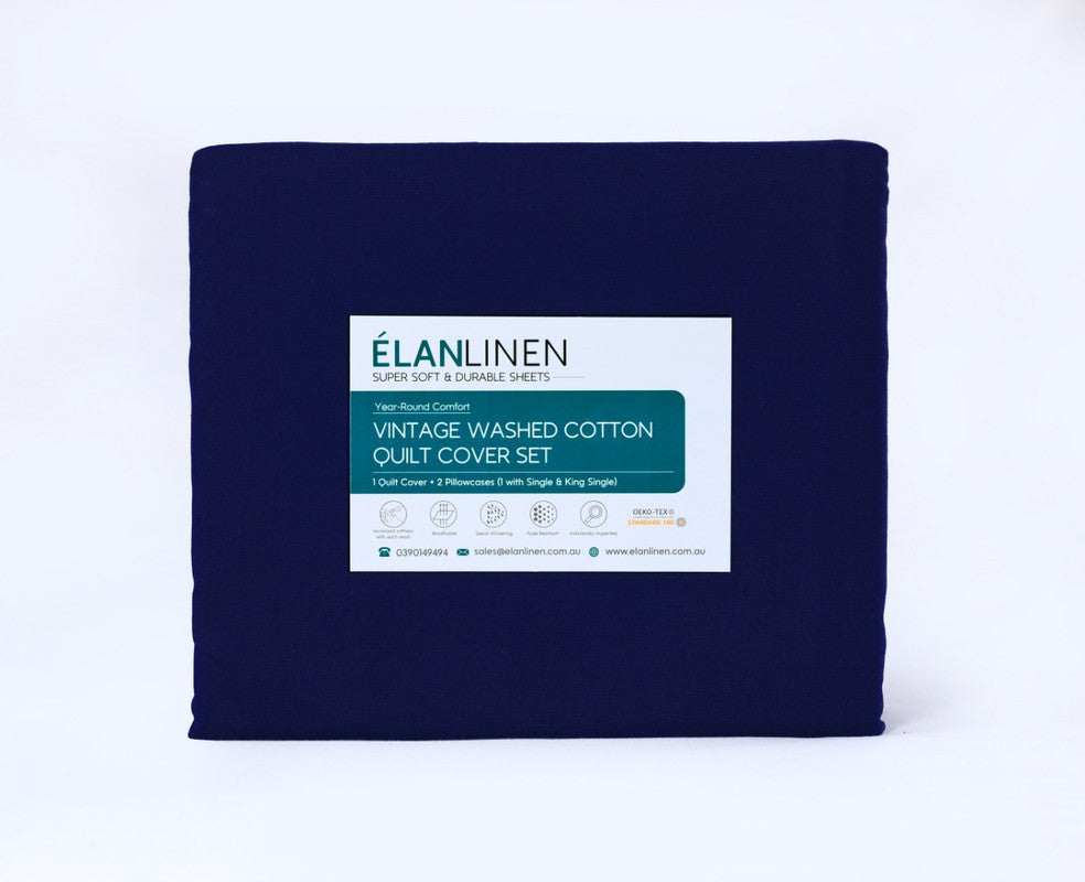 elan-linen-100-egyptian-cotton-vintage-washed-500tc-navy-blue-queen-bed-sheets-set at www.mallsonline.com.au