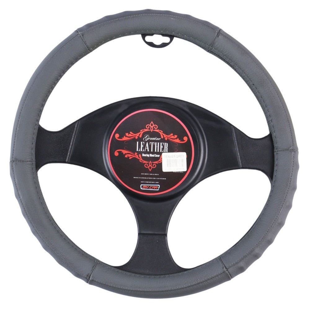 denver-steering-wheel-cover-grey-leather at www.mallsonline.com.au