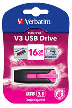VERBATIM 16GB V3 USB3.0 Pink Store\'n\'Go V3; Retractable