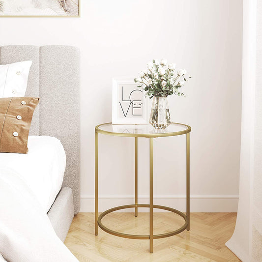 gold-round-side-table-with-golden-metal-frame-robust-and-stable at www.mallsonline.com.au
