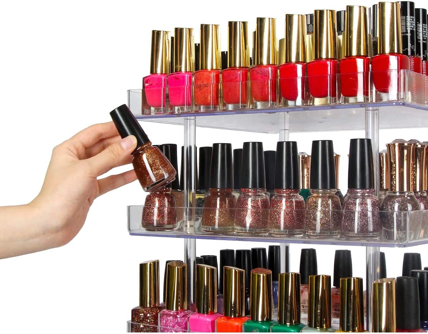 3-tier-360-rotating-display-rack-organizer-stand-for-clear-nail-polish-and-makeup-cosmetics-with-acrylic-guard