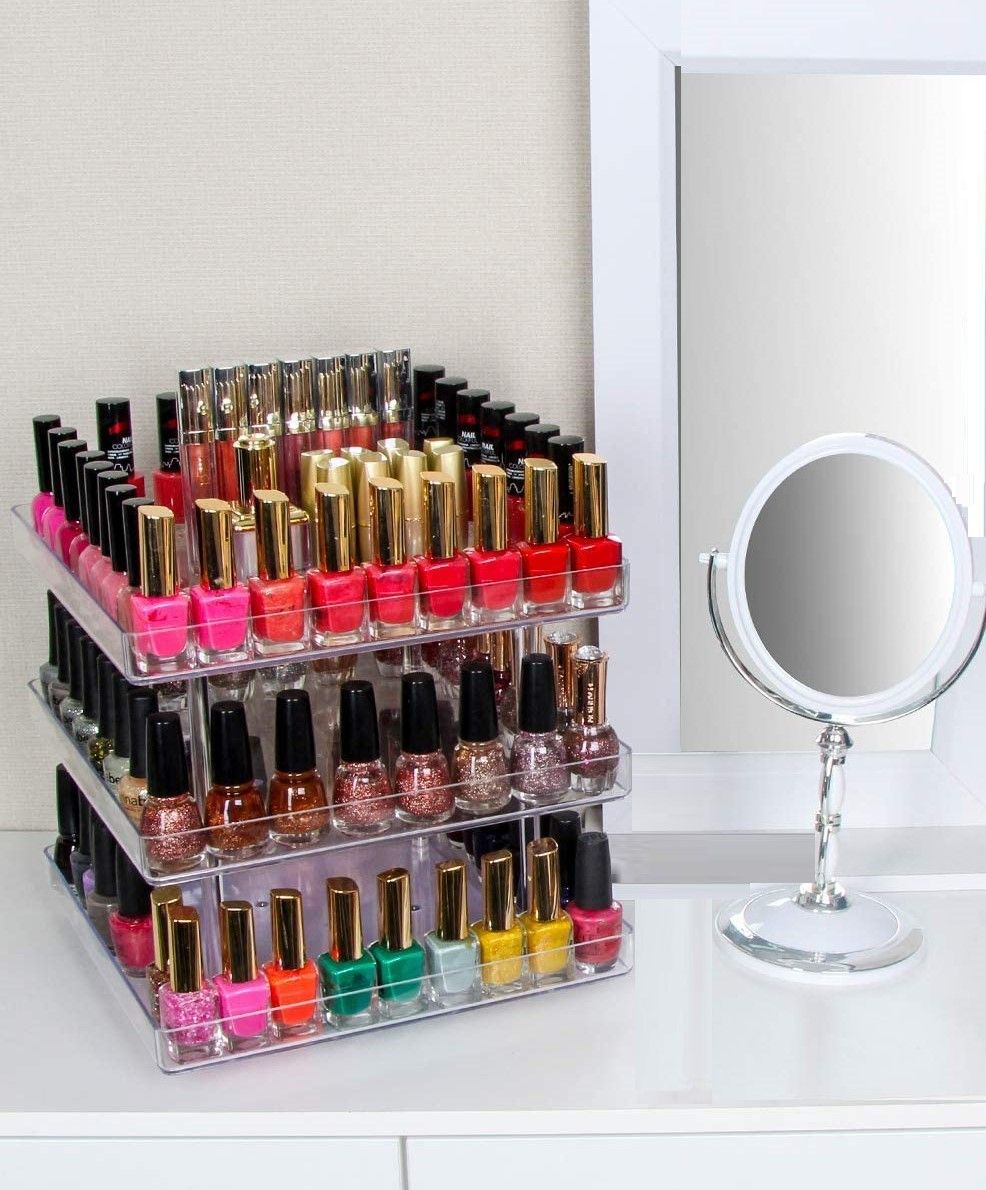 3-tier-360-rotating-display-rack-organizer-stand-for-clear-nail-polish-and-makeup-cosmetics-with-acrylic-guard