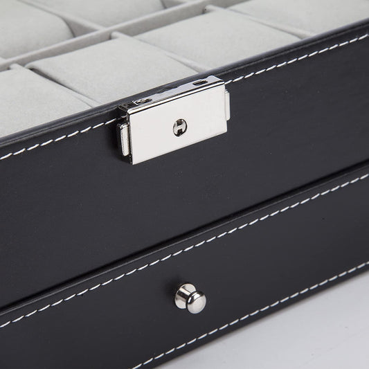 black-leather-watch-box-jewelry-display-case-with-drawers-12-slots-with-2-layers