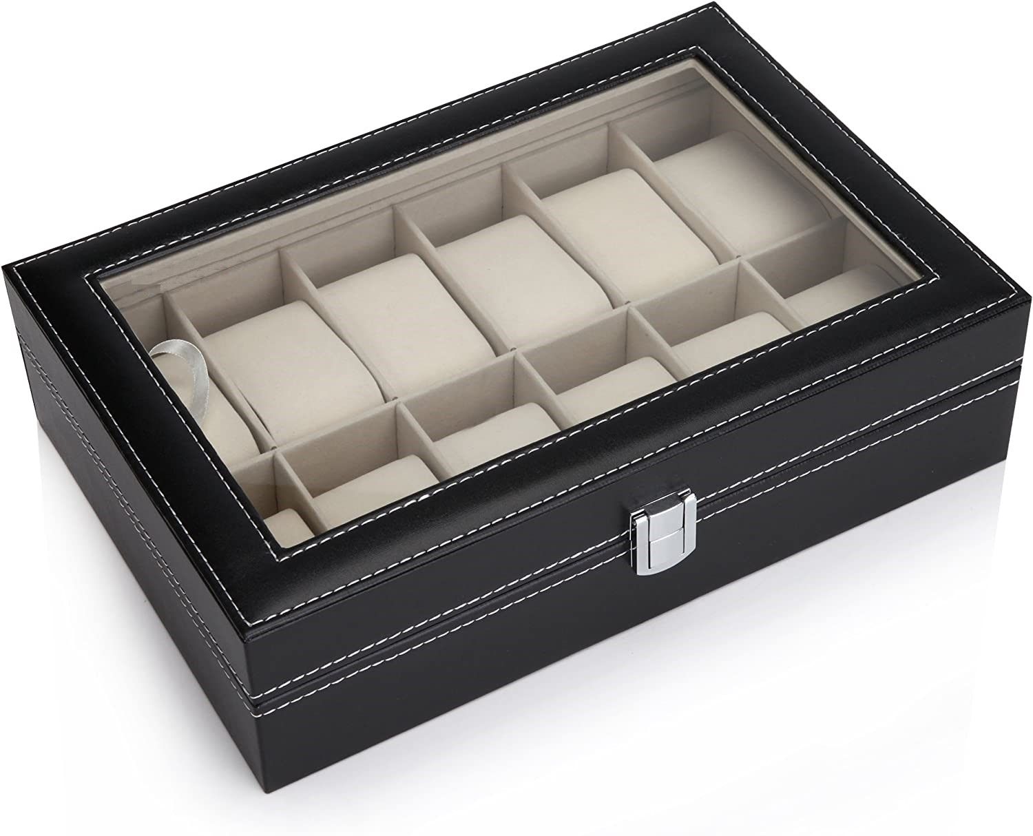 black-pu-leather-watch-organizer-display-storage-box-cases-for-men-women-12-slots at www.mallsonline.com.au