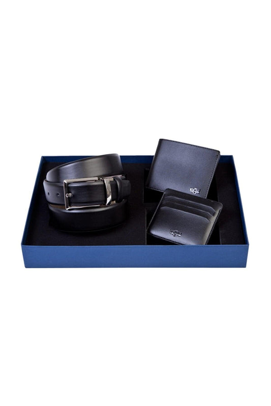 Belt And Wallet & Card Holder Black Set