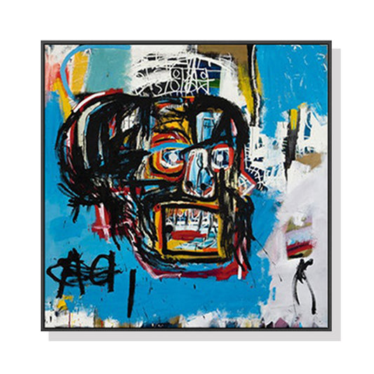 Wall Art 60cmx60cm Blue Head By Basquiat Black Frame Canvas