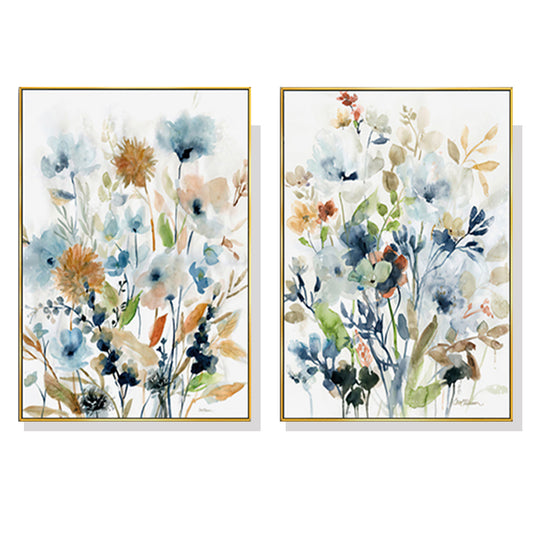 Wall Art 50cmx70cm Colourful Floras Watercolour style 2 Sets Gold Frame Canvas