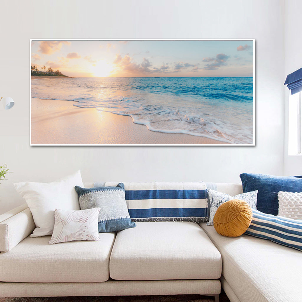 Wall Art 60cmx120cm Ocean and Beach White Frame Canvas