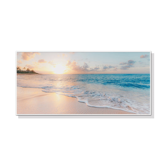 Wall Art 60cmx120cm Ocean and Beach White Frame Canvas
