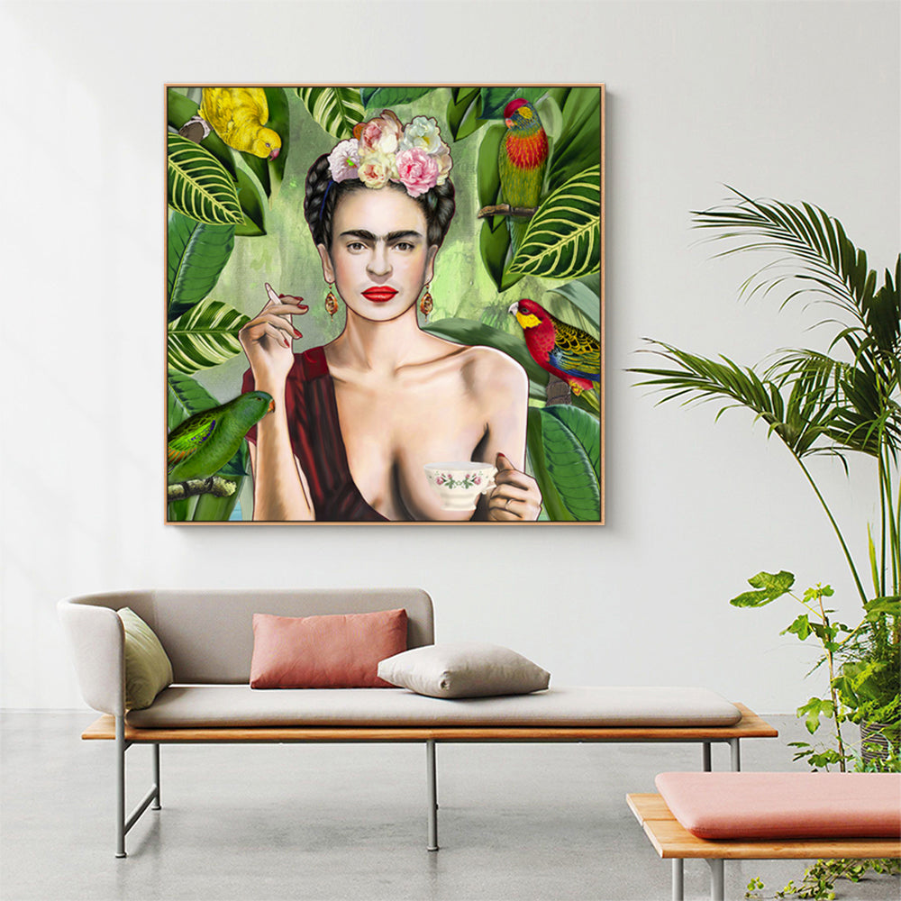 Wall Art 60cmx60cm Self Portrait by Frida Kahlo Wood Frame Canvas