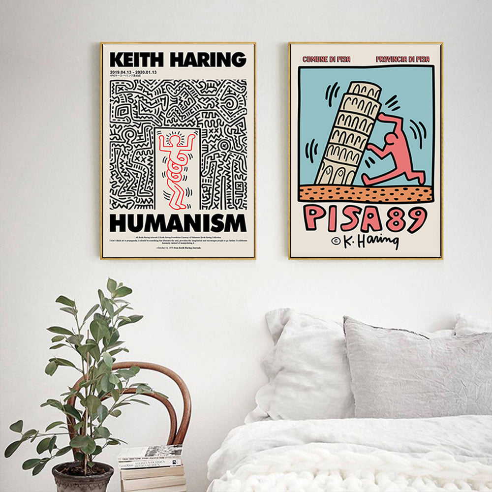 Wall Art 50cmx50cm By Keith Haring 2 Sets Gold Frame Canvas