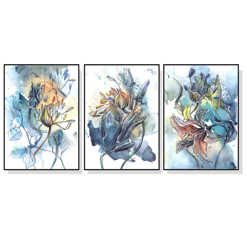 40cmx60cm-watercolor-style-abstract-flower-3-sets-black-frame-canvas-wall-art www.mallsonline.com.au