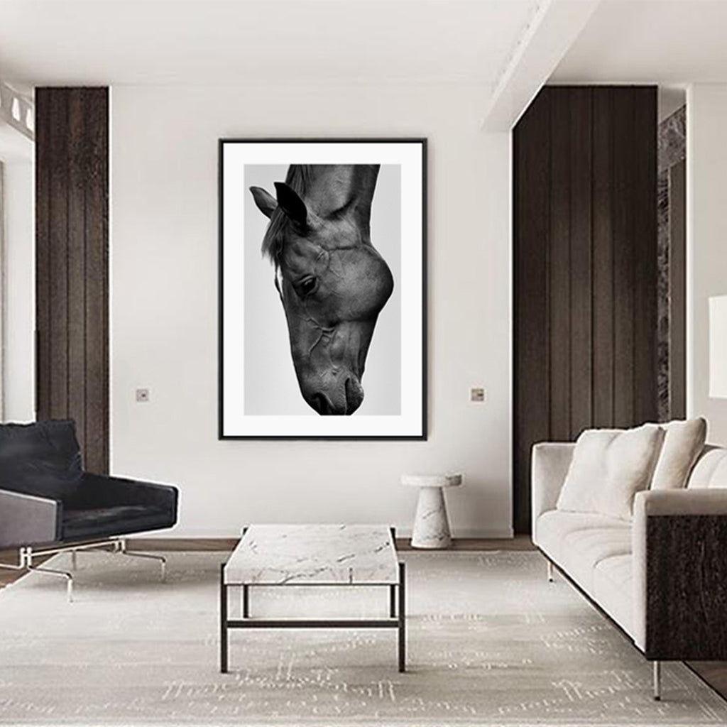 Wall Art 60cmx90cm Modern Black Horse Black Frame Canvas