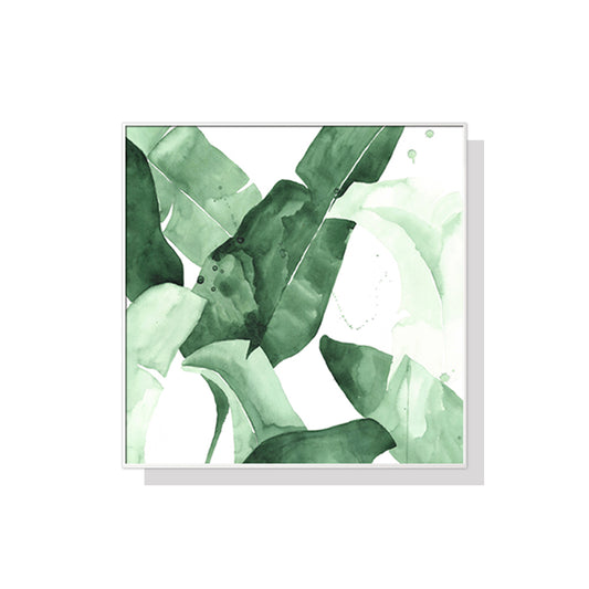Wall Art 60cmx60cm Tropical Leaves Square Size White Frame Canvas
