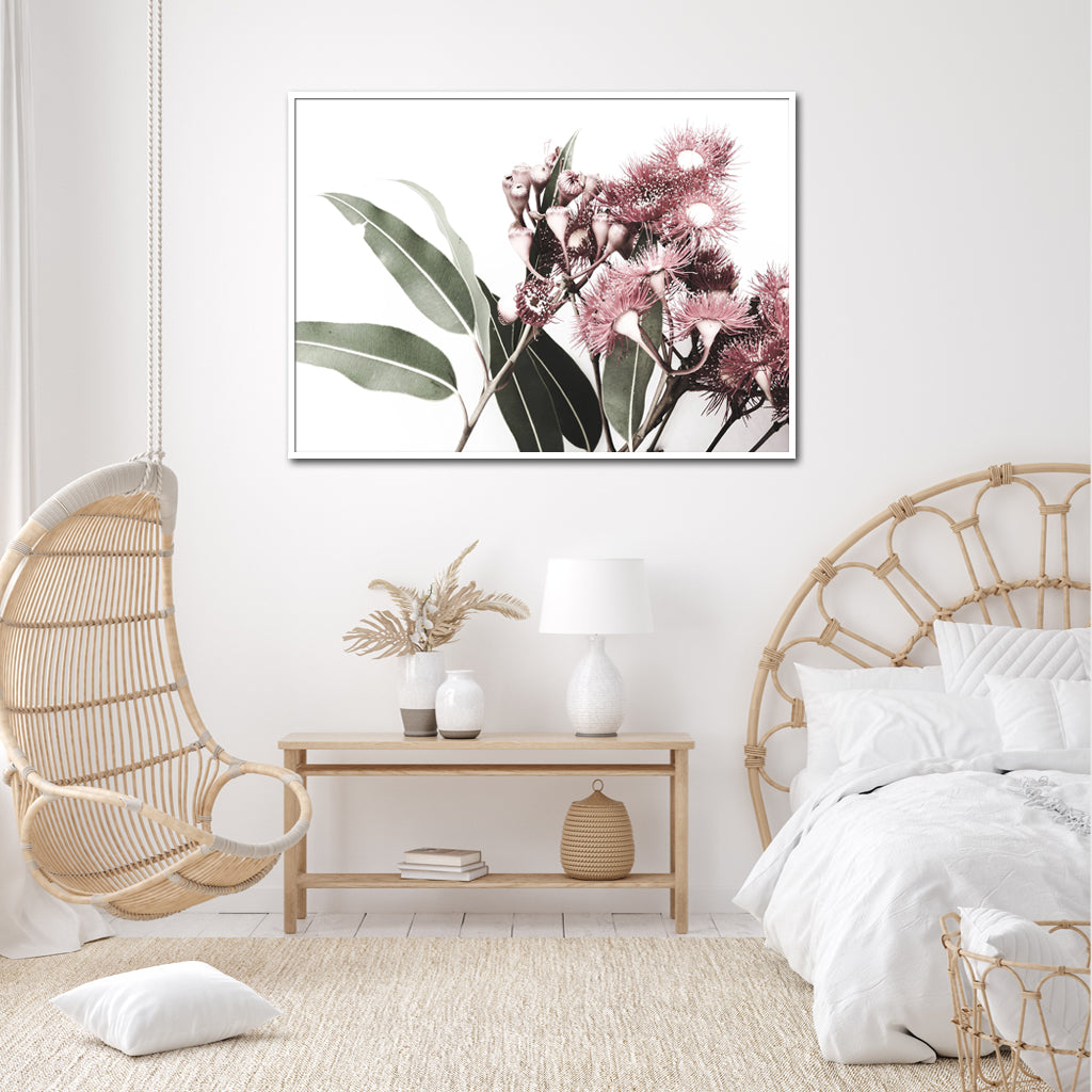 Wall Art 60cmx90cm Eucalyptus in Bloom White Frame Canvas