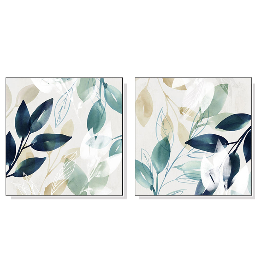 70cmx70cm-watercolour-style-leaves-2-sets-white-frame-canvas-wall-art-1