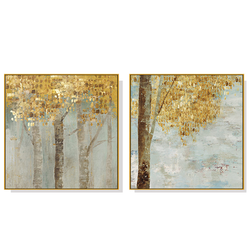 70cmx70cm-golden-leaves-2-sets-gold-frame-canvas-wall-art