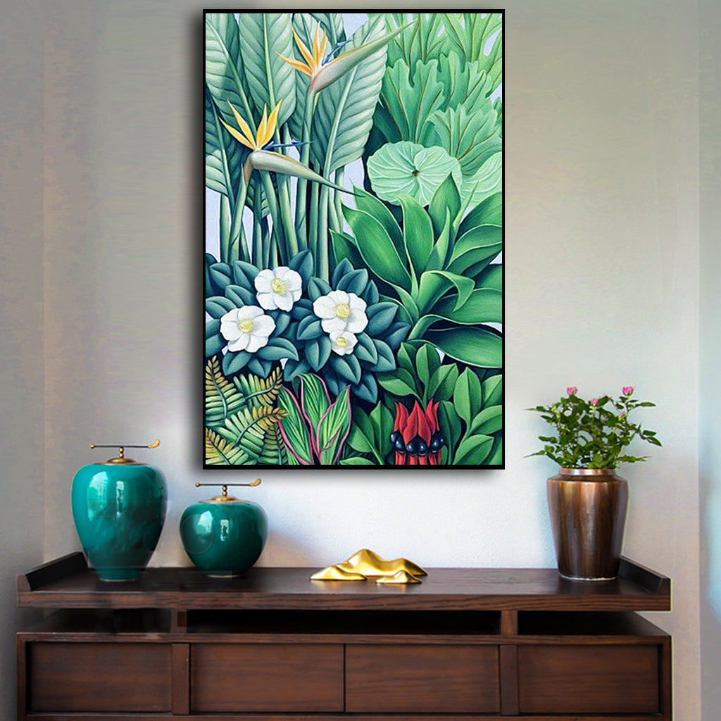 70cmx100cm-tropical-plants-black-frame-canvas-wall-art www.mallsonline.com.au