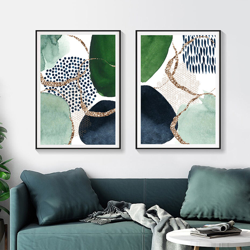 40cmx60cm-abstract-green-and-navy-2-sets-black-frame-canvas-wall-art