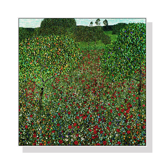 Wall Art 50cmx50cm Field of Poppies by Gustav Klimt White Frame Canvas