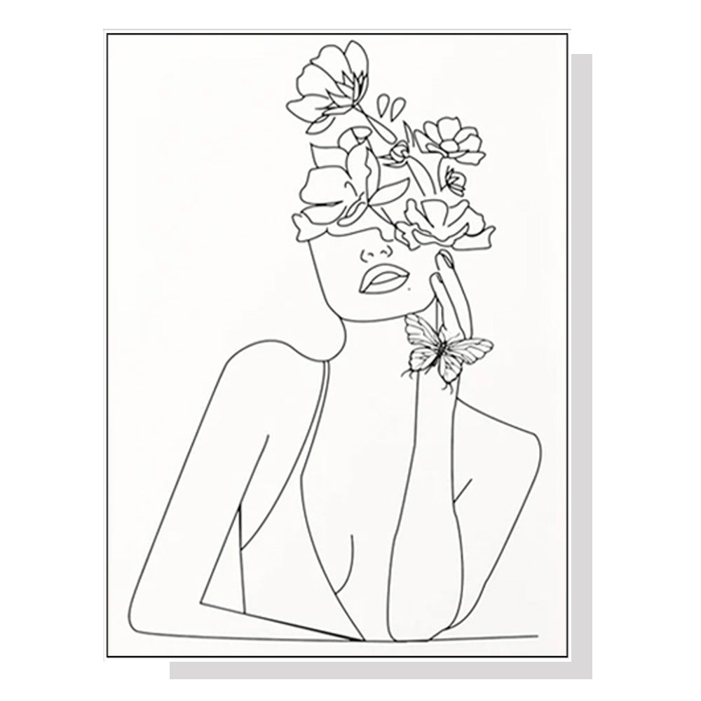 Wall Art 50cmx70cm Line Art Girl White Frame Canvas