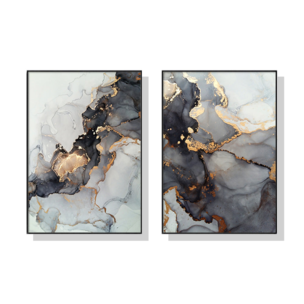 Wall Art 50cmx70cm Black Splash 2 Sets Black Frame Canvas