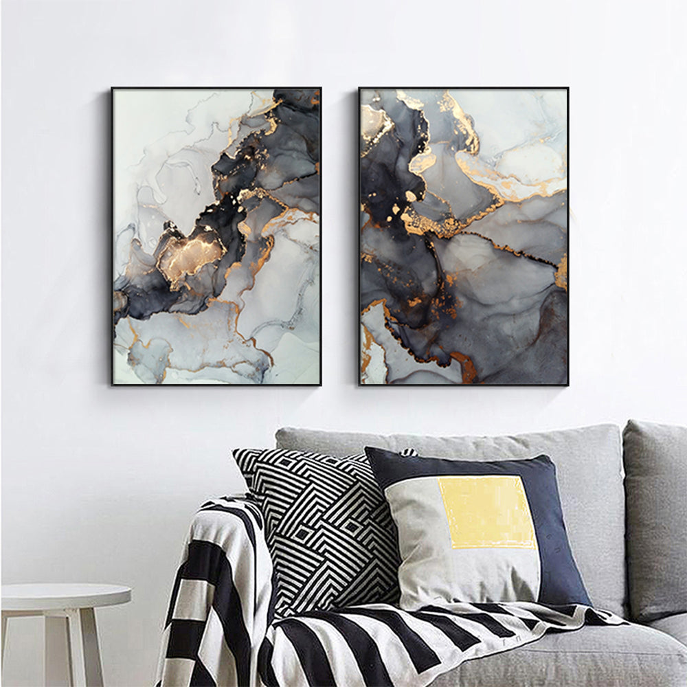 Wall Art 50cmx70cm Black Splash 2 Sets Black Frame Canvas