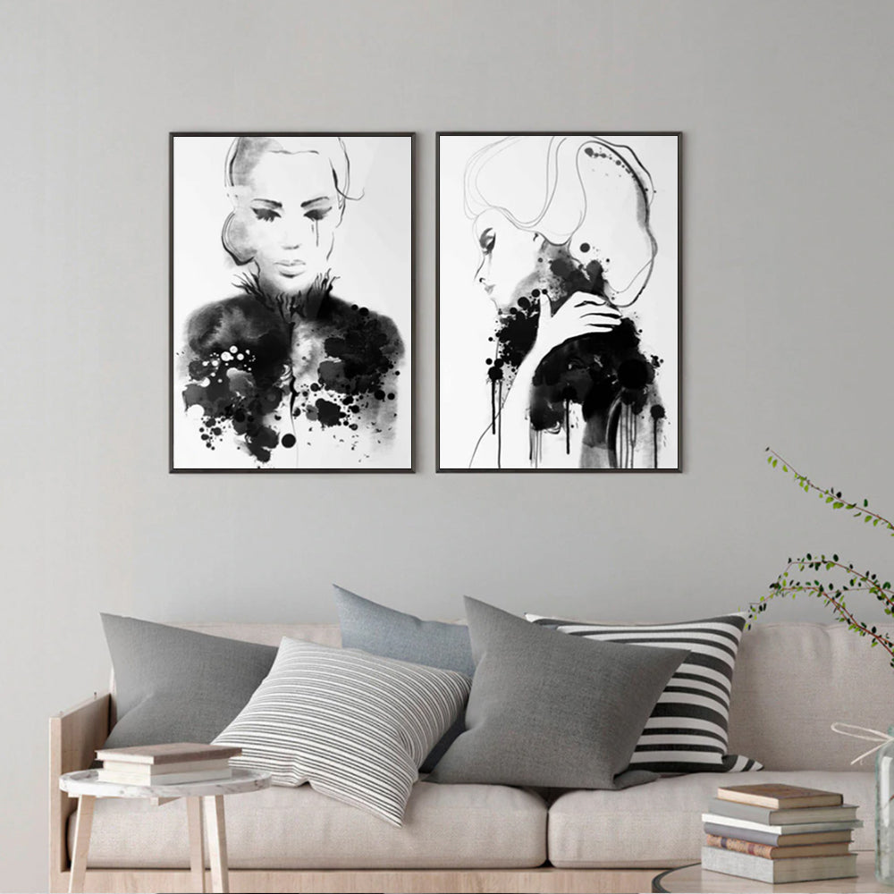 Wall Art 60cmx90cm Watercolor Sketch 2 Sets Black Frame Canvas