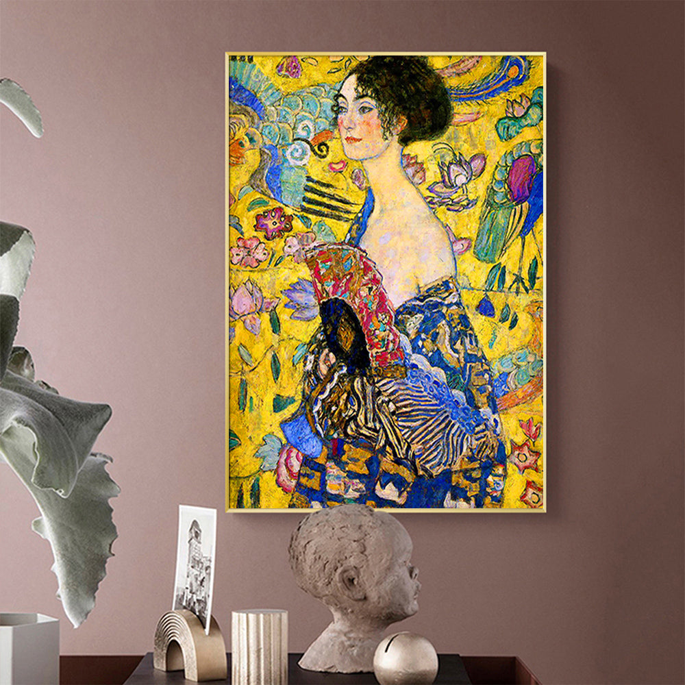 60cmx90cm-lady-with-a-fan-by-klimt-gold-frame-canvas-wall-art at www.mallsonline.com.au