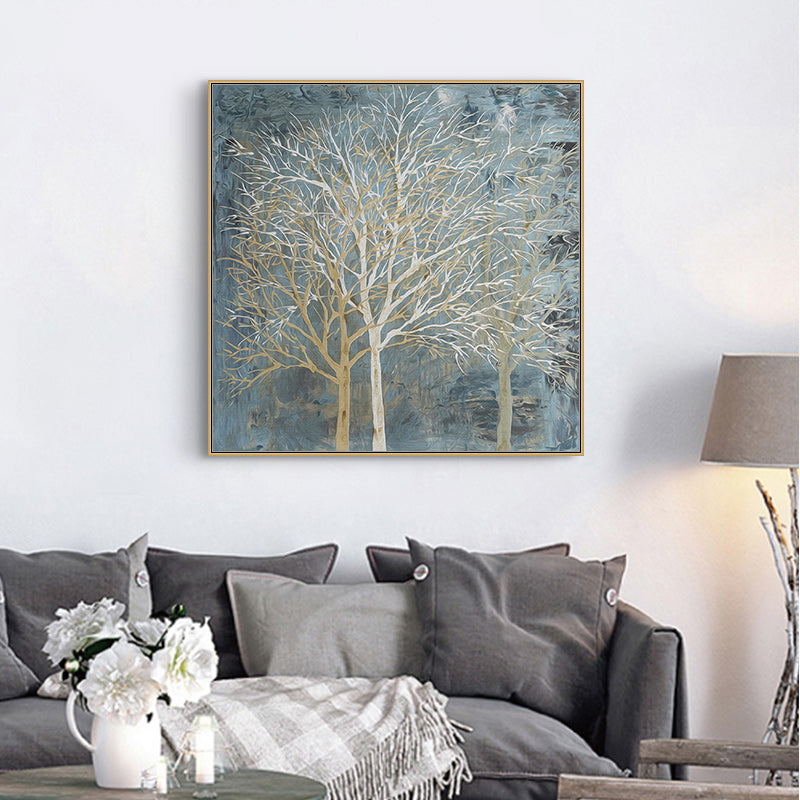 Wall Art 80cmx80cm Forest In The Twilight Trees Gold Frame Canvas