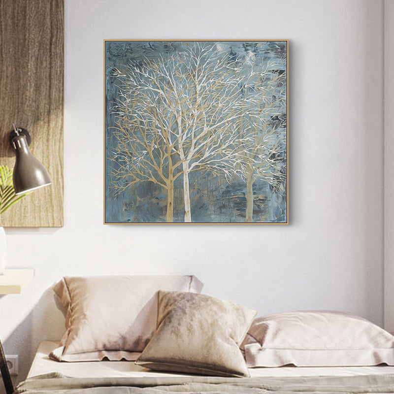 Wall Art 80cmx80cm Forest In The Twilight Trees Gold Frame Canvas