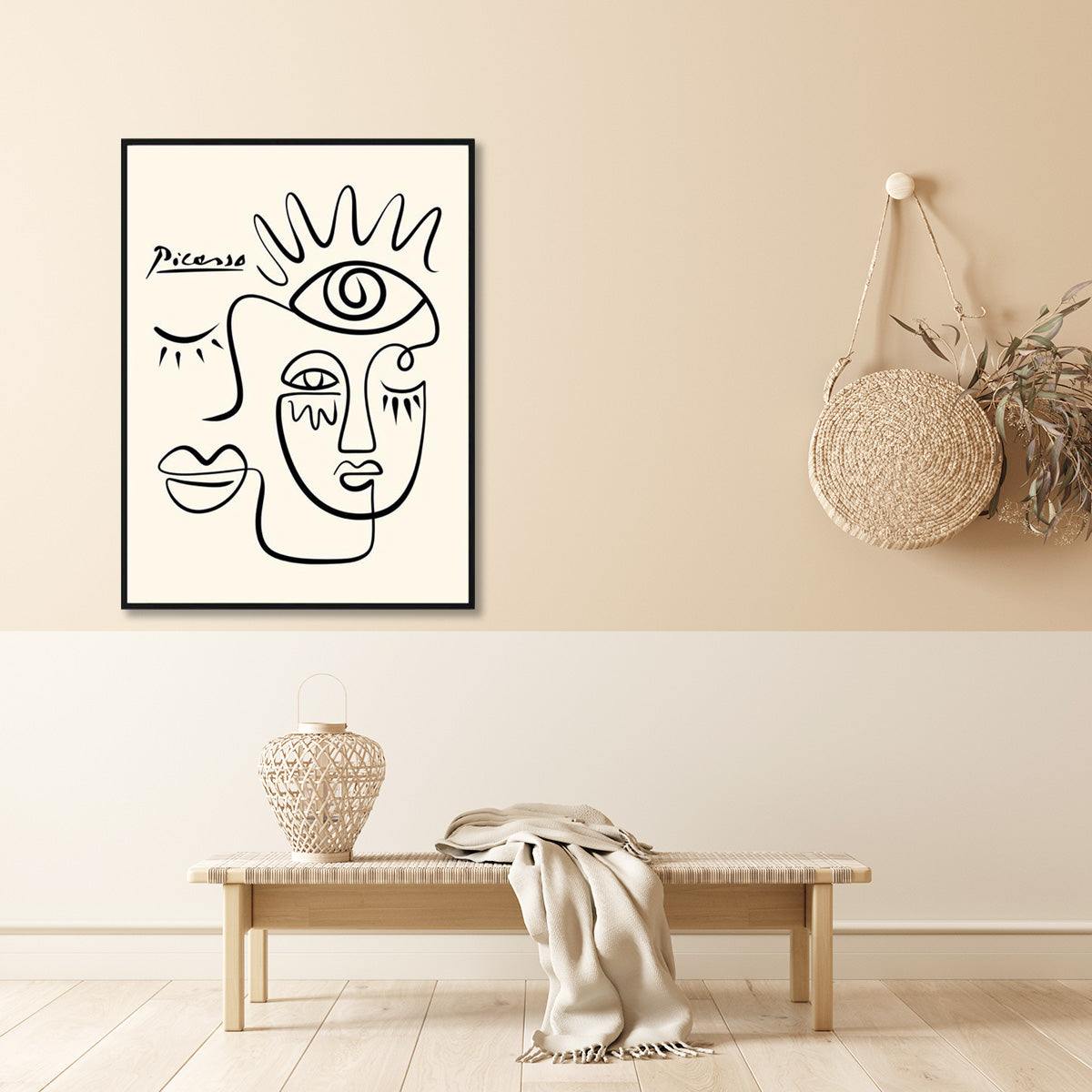 Wall Art 70cmx100cm Line Art by Pablo Picasso Black Frame Canvas