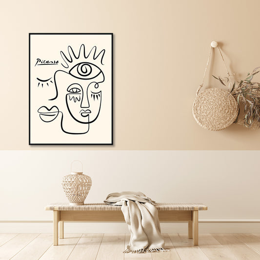 Wall Art 70cmx100cm Line Art by Pablo Picasso Black Frame Canvas