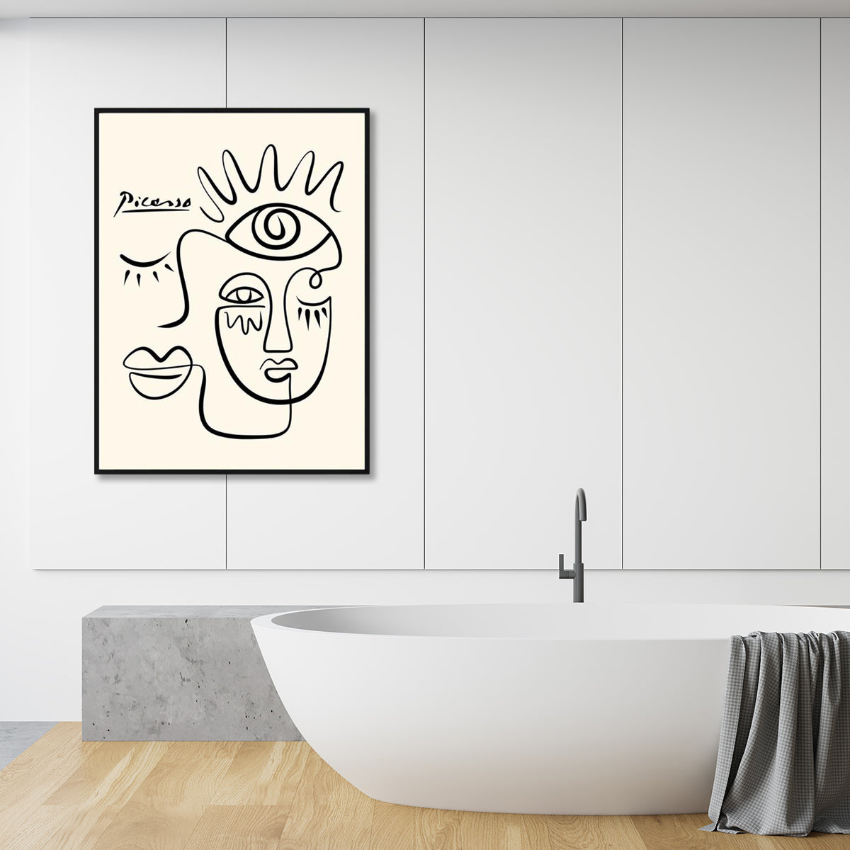 Wall Art 70cmx100cm Line Art by Pablo Picasso Black Frame Canvas